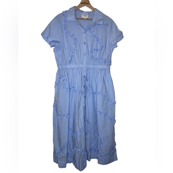 KATE SPADE New York x Target Ribbon Short Sleeve Midi Shirtdress in blue stripe. - Picture 4 of 8